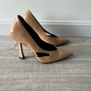 TONY BIANCO patent nude cutout pointy toe pump